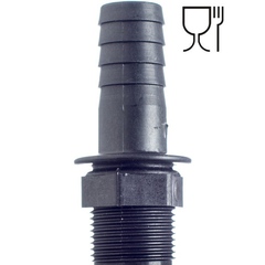 Schlauchtülle 50 mm, 2 Gewinde, zylindrisch, Polypropylen PP, lebensmittelecht